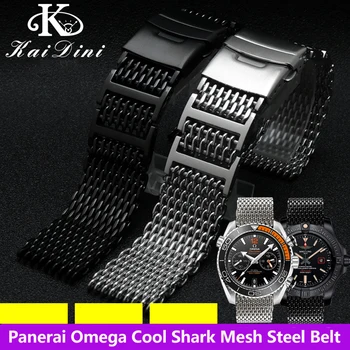  Для Panerai Seiko № 5, консервированный ремешок Casio Huawei Omega из нержавеющей стали, миланский ремешок Shark Mesh 22-24 мм, дышащий металлический ремешок для часов