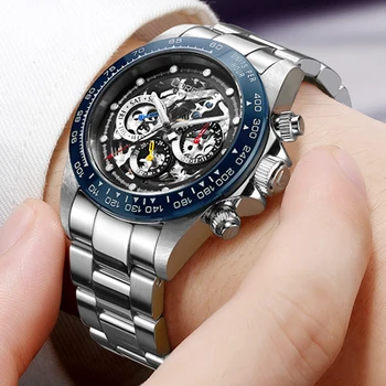  LOREO Топ Люксовый бренд Многофункциональные мужские часы со скелетом Сапфировое стекло 200 м Водонепроницаемые Автоматические механические часы Мужские Reloj