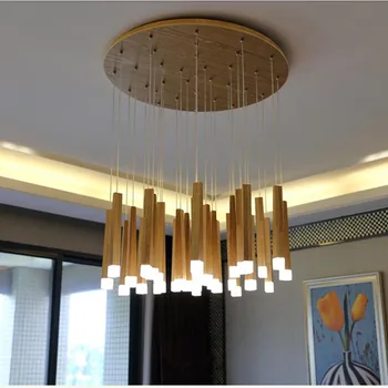  Современная японская люстра Светодиодная из массива кухни, ресторан, деревянная подвесная лампа, стиль деревянной подвесной лампы в стиле лофт-деко, подвесной светильник