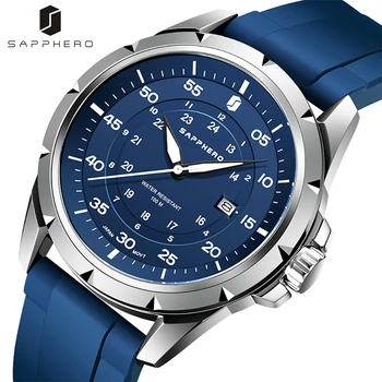  Мужские часы SAPPHERO, силиконовый ремешок, 100 м, водонепроницаемый кварцевый механизм, наручные часы, Минималистичные деловые часы, Классический Повседневный подарок