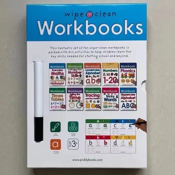  Тетрадь для протирания и записи wipe clean рабочая тетрадь с красными английскими буквами, 10 книг в наборе упражнений для маленьких детей
