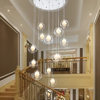  Подвесная люстра для лестницы, светодиодная длинная люстра, современная лестница для дома, гостиная, кухня, подвесной художественный стеклянный шар, светильник