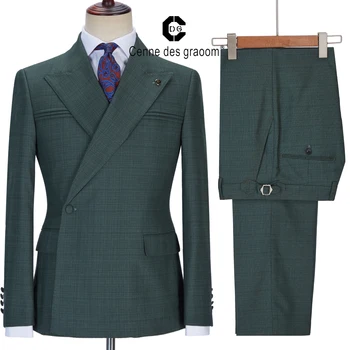  Centne Des Graoom Новые двубортные элегантные костюмы для мужчин, зеленая куртка на 1 пуговице, брюки, приталенное свадебное платье из 2 предметов, наряды
