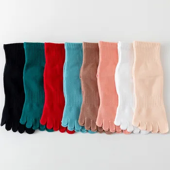  4 пары/лот, женские хлопковые носки с носком, однотонные повседневные носки с пятью пальцами для девочек, осенне-зимние толстые носки