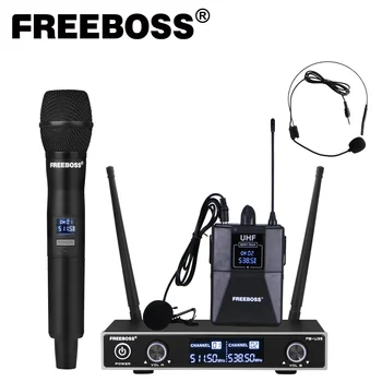 Freeboss FB-U35H Двухканальная Беспроводная Микрофонная система Фиксированной частоты UHF с Ручным управлением + Лацкан + Гарнитура для Караоке-Микрофона