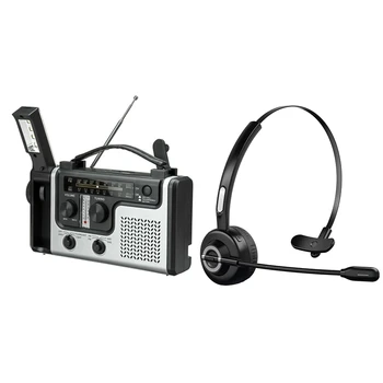  Портативное FM/AM-радио на солнечной батарее, встроенный динамик и Bluetooth-наушники с микрофоном, беспроводная гарнитура на ухо