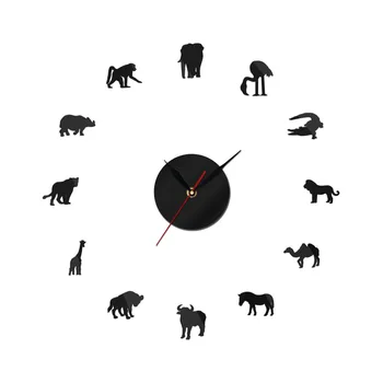  Самоклеящиеся настенные часы, Большие настенные часы с африканскими животными, 3d часы большого размера, современный стиль, Сафари, дикая природа В подарок на День рождения