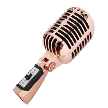  Профессиональный проводной винтажный классический микрофон, динамический вокальный микрофон, микрофон для караоке в прямом эфире (розовое золото)