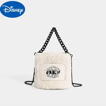 Disney Милая Плюшевая сумка с цепочкой, Женская Осенне-зимняя новинка 2023, Модная Модная сумка, Портативная Диагональная сумка-ведро на одно плечо