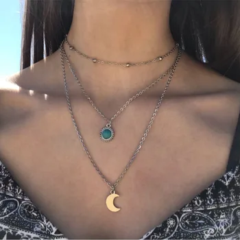  Iparam содержит богемный винтажный полумесяц ожерелье женский зеленый камень кулон ожерелье 2019 мода воротник ювелирные изделия подарок