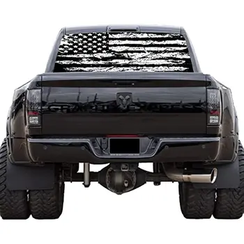  Графика на заднем стекле грузовика GRAPHIX EXPRESS - Черно-белая наклейка с американским флагом (P531 - Патриотический флаг США - Универсальный См. Ниже