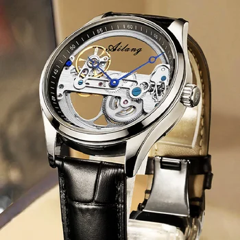  Мужские часы AILANG, лучший бренд Класса Люкс, механические часы в стиле Стимпанк со Скелетом, Модные Кожаные Автоматические Полые наручные часы Для мужчин