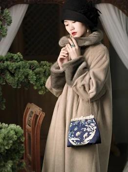  Весенне-осенне-зимнее усовершенствованное моделирование меха норки с большим отворотом, теплое утолщенное большое пальто для женщин