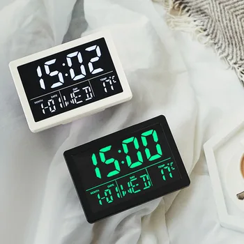  Квадратный будильник со светодиодным цифровым дисплеем, Дата, температура, Многофункциональный Электронный будильник для спальни, гостиной, домашнего декора