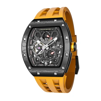  Мужские часы TSAR BOMBA Люксовый бренд С каучуковым ремешком, Мужские Водонепроницаемые Светящиеся спортивные механические часы