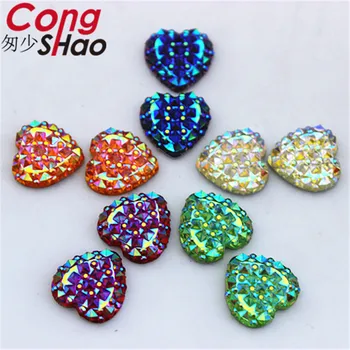  Cong Shao 100шт 14 мм AB Цветные камни с плоской спинкой в виде сердца, Хрустальная смола, Стразы, аппликация, Аксессуары для одежды, CS192