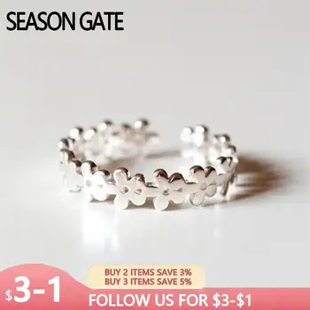  Сезонные ворота серебристого цвета, модные милые Элегантные полые мини-цветы, Регулируемый Размер, открытое кольцо для женщин, девочек SR033