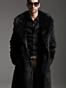  2020 Осенне-зимняя Мужская Куртка Из искусственного Меха с Большим Отворотом, Длинная Мужская Куртка из искусственного Меха, модное утепленное Мужское Пальто, Мужская Одежда