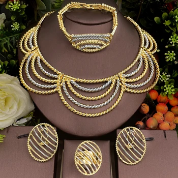  Комплект ювелирных изделий золотого цвета из Дубая, круглое ожерелье, серьги, браслет для новобрачных, кольцо, женские ювелирные изделия, ожерелья и набор сережек