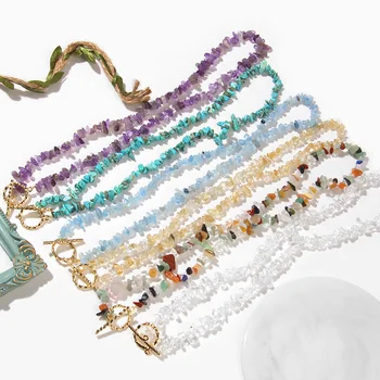  Ожерелье из бусин из натурального камня в Богемном стиле, ожерелье с пряжкой, Цепочка с переключателем, Ожерелья для женщин, Аметисты, Цитрины, ювелирные изделия