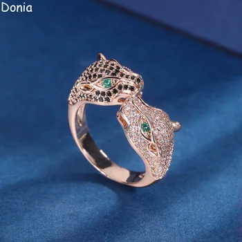  Donia Jewelry Роскошный двуглавый леопард из титановой стали, миниатюрная вставка из циркона класса ААА, европейское и американское открытое кольцо