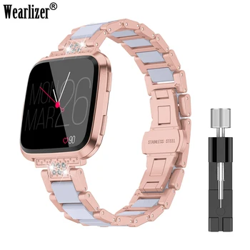  Wearlizer, браслет из нержавеющей стали с бриллиантами, Сменный ремешок для часов Fitbit Versa, браслет на запястье, смарт-часы