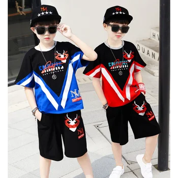 Детская одежда для детей от 8 до 15 лет, Свободный спортивный костюм в стиле хит-парад в западном стиле с короткими рукавами, Модная одежда для активного отдыха, одежда для фитнеса
