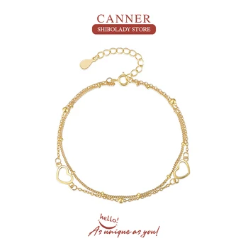  CANNER Стерлингового серебра 925 пробы Красивые браслеты с сердечками для женщин, Корейская мода, Дизайнерские вечерние свадебные украшения, Праздничные подарки