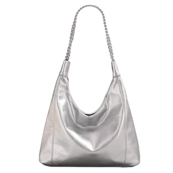  Высококачественная Серебряная сумка-тоут, Женская сумка, Новая Сумка Большой Емкости, цепочка для подмышек, сумка через плечо
