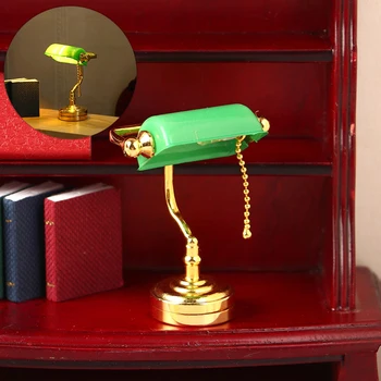  Миниатюрная настольная лампа для кукольного домика 1:12, светодиодная лампа с зеленым светом, модель мебели, аксессуары для декора кукольного дома, детские игрушки