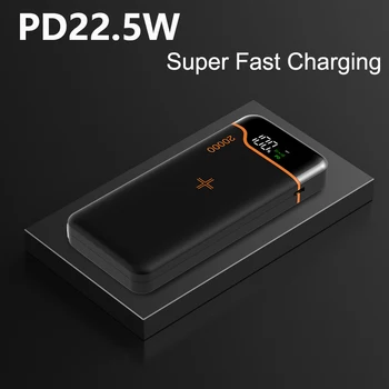  Беспроводное зарядное устройство Qi емкостью 20000 мАч Power Bank для iPhone 13 12 11 Pro Samsung Huawei Xiaomi Poverbank PD 22,5 Вт с быстрой зарядкой Powerbank