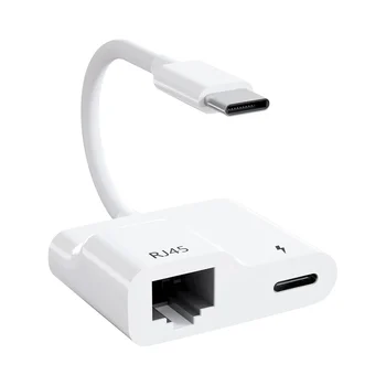  Адаптер USB C к Ethernet, Сетевой адаптер USB Type C к RJ45 Gigabit Ethernet с зарядным устройством PD мощностью 60 Вт, для MacBook Air/Pro
