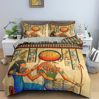  Набор пододеяльников с египетским принтом, 3D Декор племени Древнего Египта, комплект постельного белья из полиэстера королевского размера для взрослых женщин