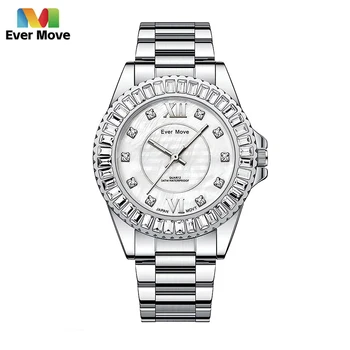  Ever Move Роскошные брендовые женские часы из водонепроницаемой нержавеющей стали высокого качества, женские часы с бриллиантовым платьем, Модные кварцевые наручные часы