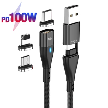  Магнитный кабель для быстрой зарядки AUFU 3 в 1 PD 100 Вт для iPhone 12 Pro 11 XR, кабель для зарядного устройства Micro USB Type C для Macbook Pro