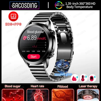 2023 Новые Умные часы с сапфировым стеклом ECG + PPG, уровень сахара в крови, Губы, Кровяное давление, Температура тела, Мониторинг здоровья, Умные часы