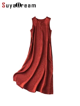  SuyaDream, Женские длинные платья, 100% натуральный шелк, Жаккардовое платье без рукавов с круглым вырезом, 2023, Весенне-летняя праздничная одежда, Ржаво-красный