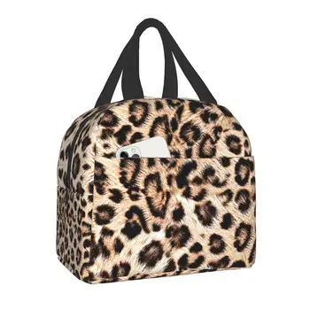  Женская сумка-тоут с леопардовым принтом, переносной холодильник из кожи животного, термальный ланч-бокс для еды, детские школьные сумки для пикника