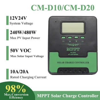  Высокоэффективный MPPT 10A 20A Контроллер заряда Солнечной Батареи 12V 24V 480W 240W 120W Солнечная Панель PV Регулятор Для Lifepo4 Литий-Гелевый Свинец