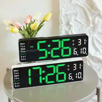  13-дюймовые цифровые настенные часы с дистанционным управлением, температура, отображение даты, недели, таймер обратного отсчета, установленный двойной сигнальный светодиод