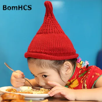  BomHCS Милая Детская зимняя шапка 100% ручной работы, Вязаная шапочка-Бини, Детская Шапочка с Косичками на Сосках