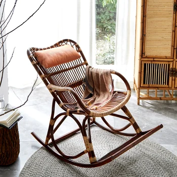  Скандинавское ротанговое кресло-качалка, кресло для отдыха, ротанговое ленивое кресло, диван для обеденного перерыва