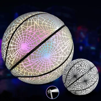  Стандартный размер 7 Баскетбольный мяч для взрослых для ночной игры с подсветкой Из мягкой искусственной кожи, износостойкий голографический отражающий баскетбольный мяч