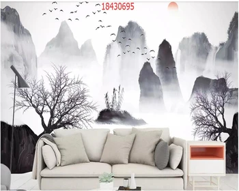  beibehang Нестандартный размер новый китайский стиль горный пейзаж птица летит Caixiang облачный пейзаж фон стены обои behang