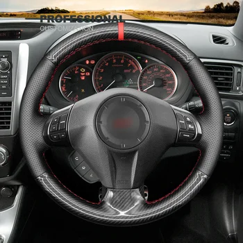  Прошитая вручную Черная Кожаная накладка на руль из углеродного волокна для автомобильных аксессуаров Subaru Forester Impreza