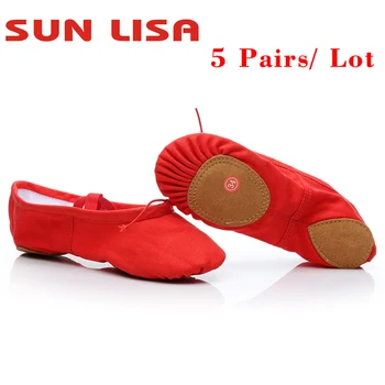  SUN LISA/ профессиональные парусиновые мягкие балетки для женщин, женские детские танцевальные туфли на плоской подошве из спилка для занятий йогой, 5 пар