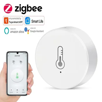  Датчик температуры и влажности Tuya Smart Life Zigbee в режиме реального времени, термометр, монитор, работает для Alexa Google Home Assistant