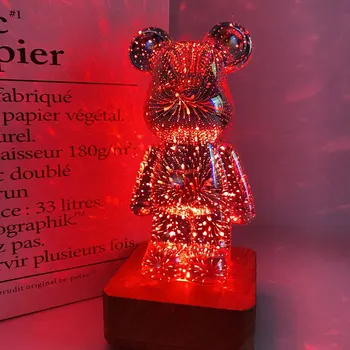  СВЕТОДИОДНЫЙ 3D Медведь Фейерверк Стеклянная лампа Милый Ночник Прикроватный столик Красочная Атмосфера Декоративное Украшение для детского подарка Декор спальни