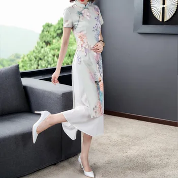  Новое летнее платье Чонсам для молодой девушки, элегантное длинное платье в китайском стиле