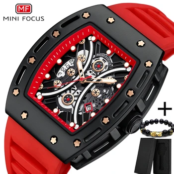 Силиконовые часы MINI FOCUS Tonneau для мужчин Роскошные Оригинальные Водонепроницаемые Военно-спортивные Мужские наручные часы Relogio Masculino 2023